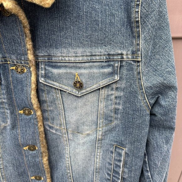 Vintage Marvin Richards Blue Denim Jean Jacket Faux Fur Lined Sz Medium 90s Y2K - Picture 5 of 14